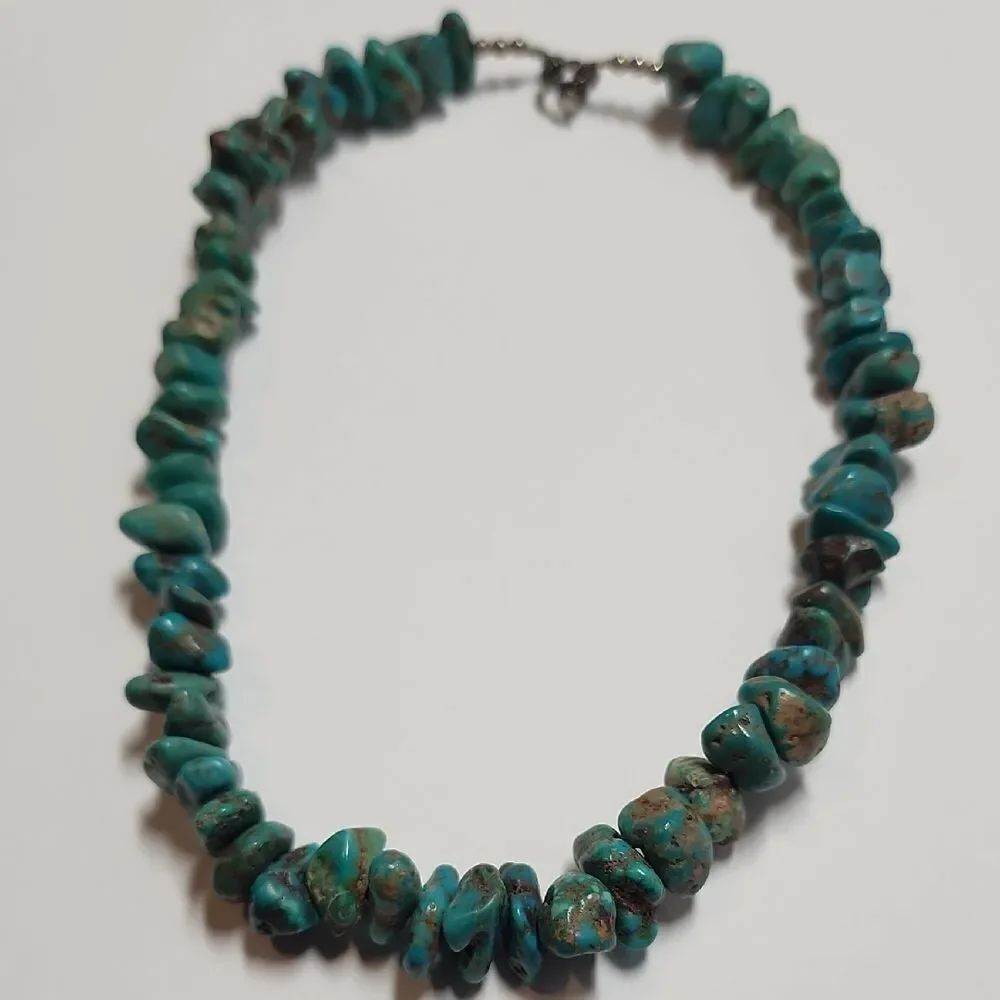 Sterling Silver And Genuine Turquoise Beaded Necklace 14"